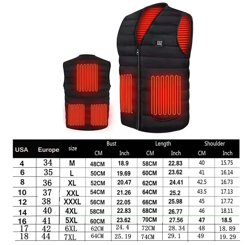 Smart Heated Vest 9-Zone Electric Heating Cotton Warm Jacket for Men & Women