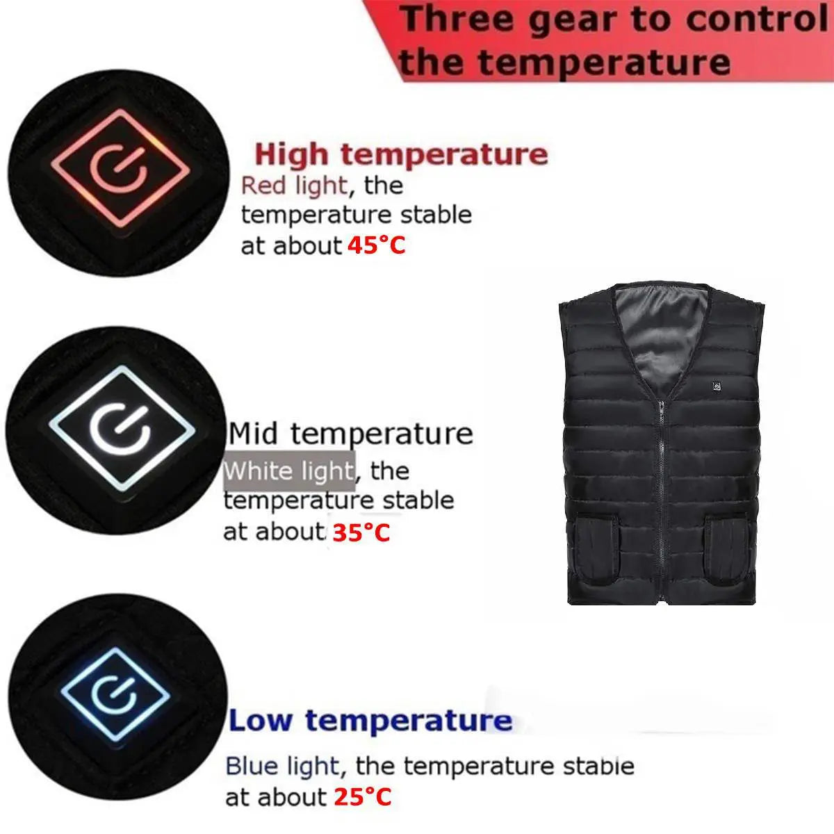 Smart Heated Vest 9-Zone Electric Heating Cotton Warm Jacket for Men & Women