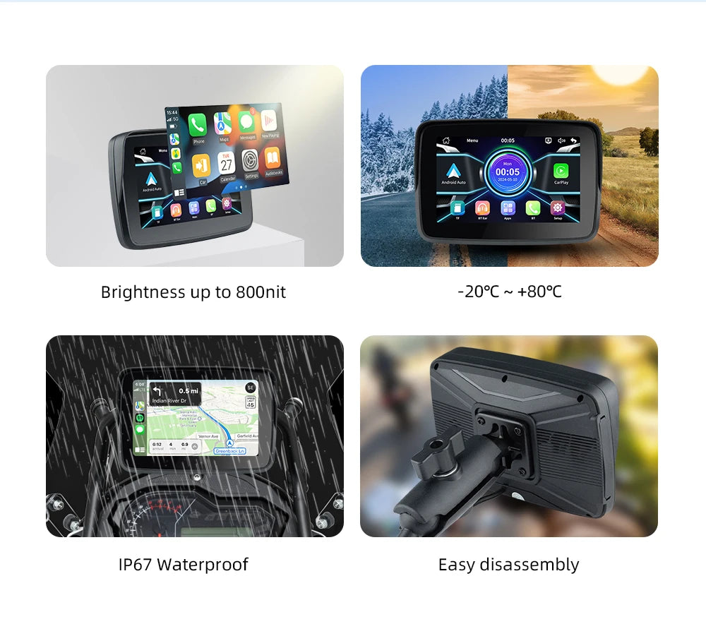 EKIY 5.0" Motorcycle GPS Display  Product Highlights: