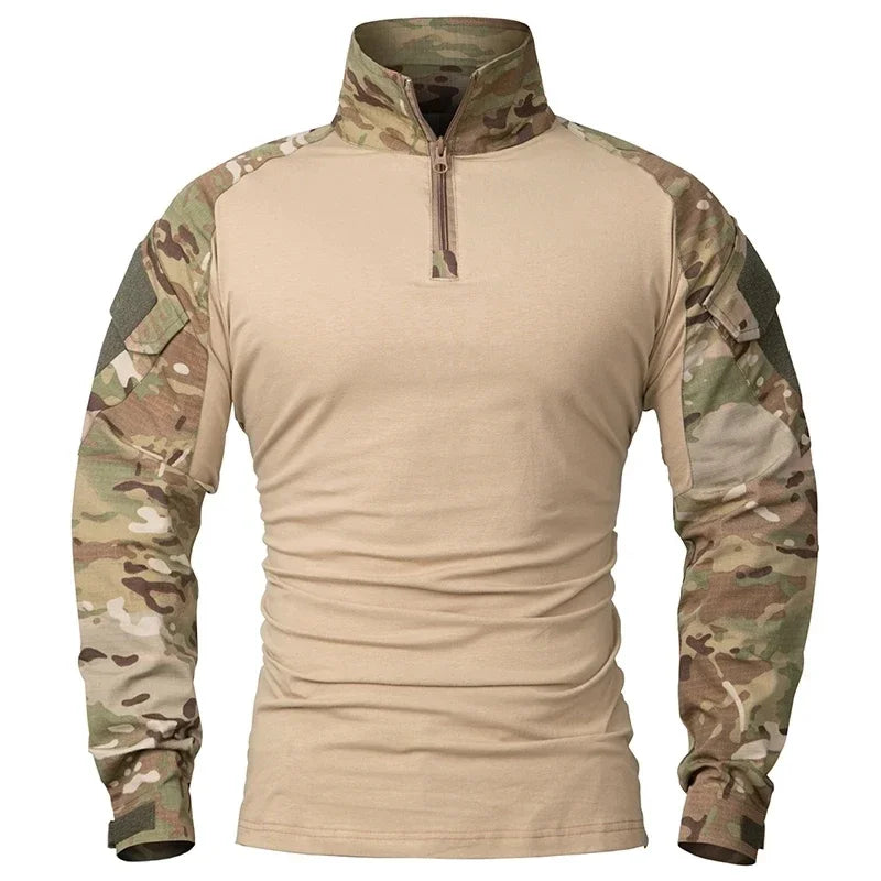 Men’s Tactical Combat Shirt – Ripstop Camo 1/4 Zip Long Sleeve