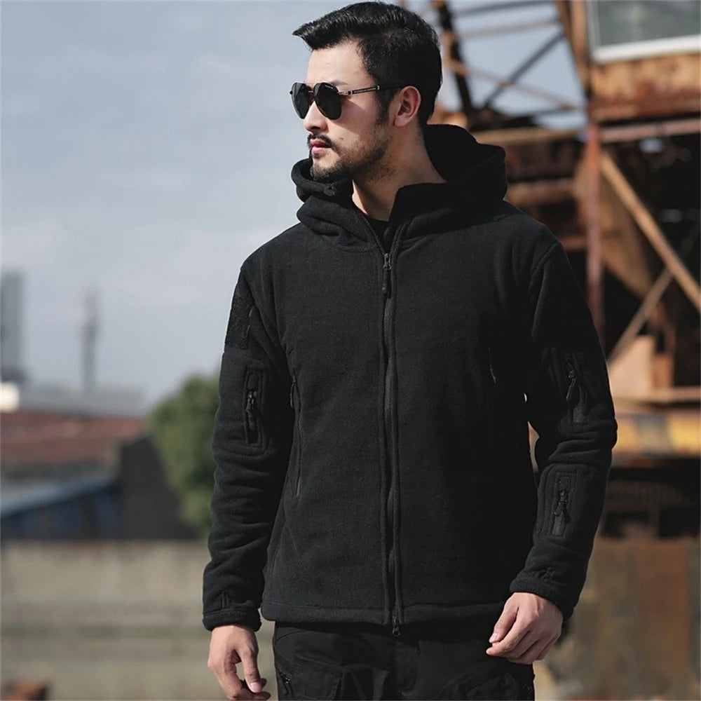 Men’s US Military Winter Fleece Tactical Softshell Hooded Jacket