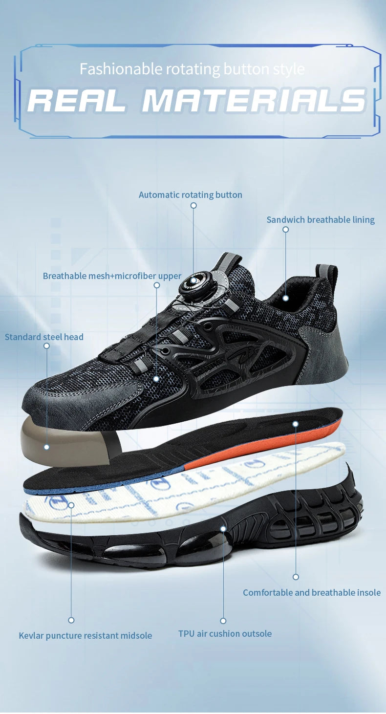 Rotating Button Steel Toe Safety Shoes