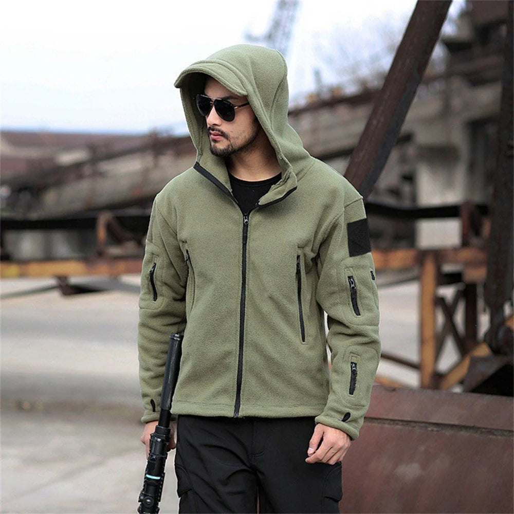 Men’s US Military Winter Fleece Tactical Softshell Hooded Jacket
