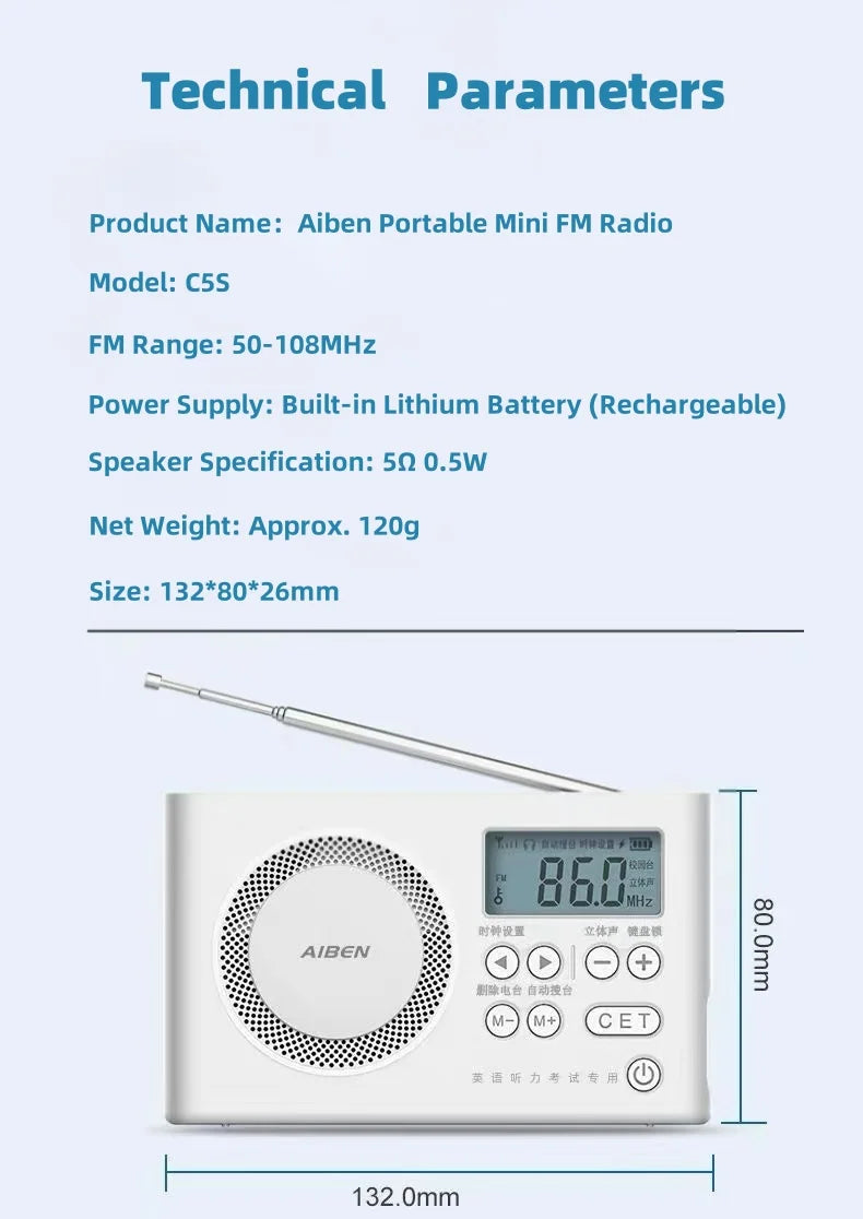 AIBEN C5S Mini Portable Radio