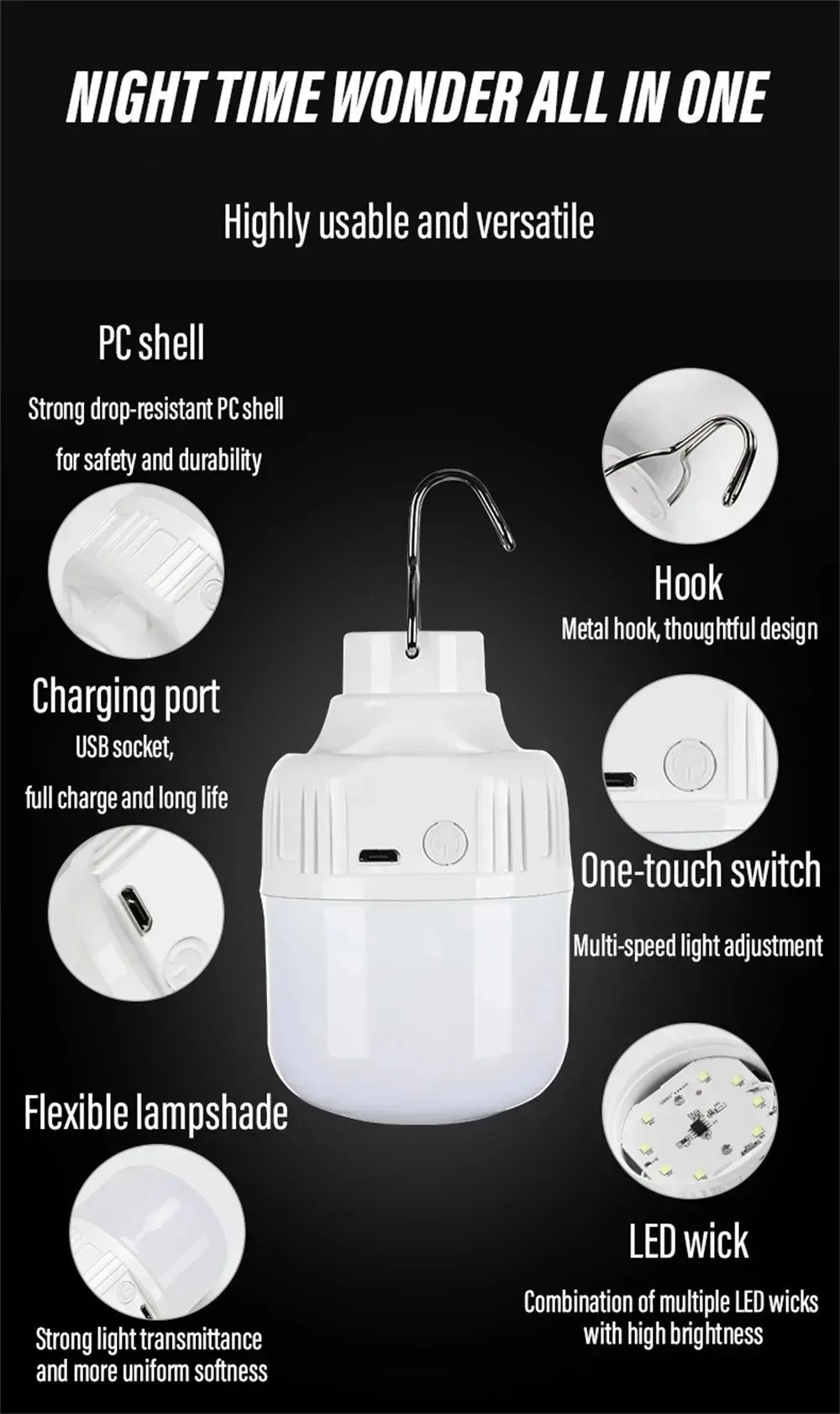 USB Rechargeable LED Camping Bulb