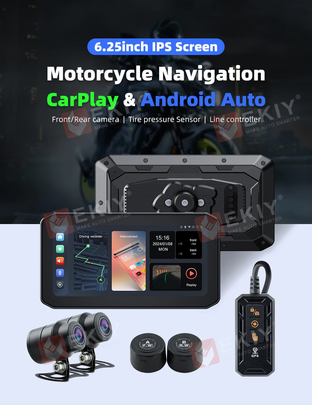 EKIY 6.25" CarPlay Moto GPS
