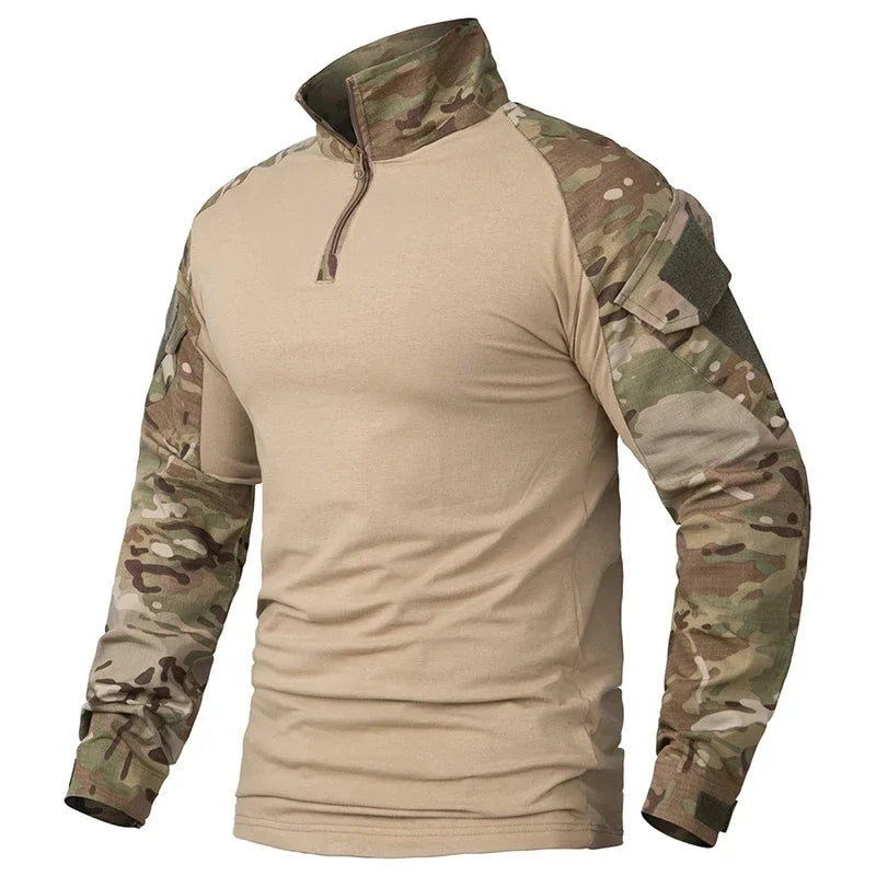 Men’s Tactical Combat Shirt – Ripstop Camo 1/4 Zip Long Sleeve