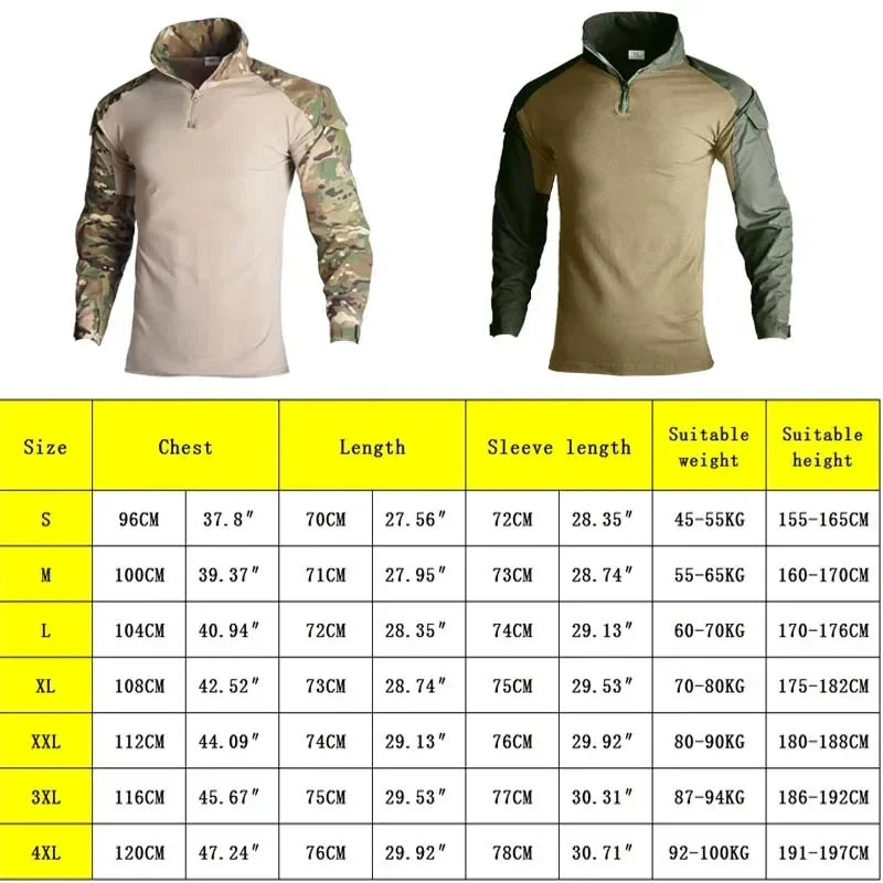 Men’s Tactical Combat Shirt – Ripstop Camo 1/4 Zip Long Sleeve