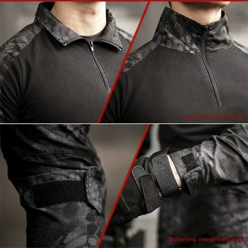 Men’s Tactical Combat Shirt – Ripstop Camo 1/4 Zip Long Sleeve