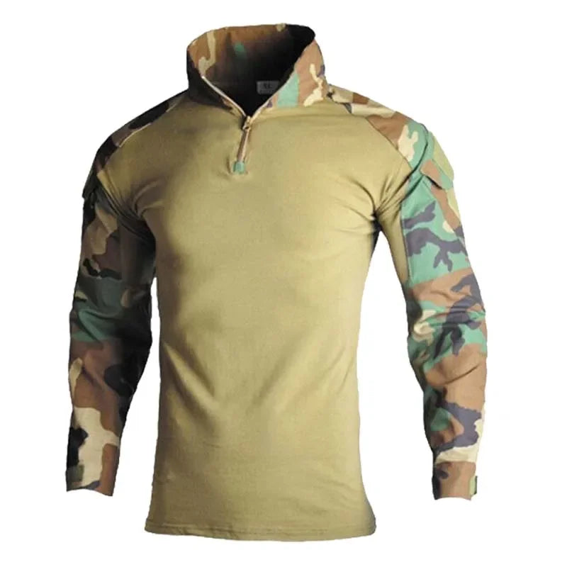 Men’s Tactical Combat Shirt – Ripstop Camo 1/4 Zip Long Sleeve