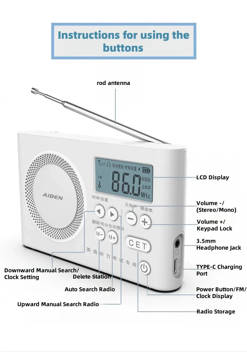 AIBEN C5S Mini Portable Radio