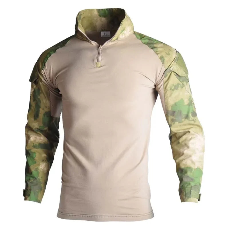 Men’s Tactical Combat Shirt – Ripstop Camo 1/4 Zip Long Sleeve