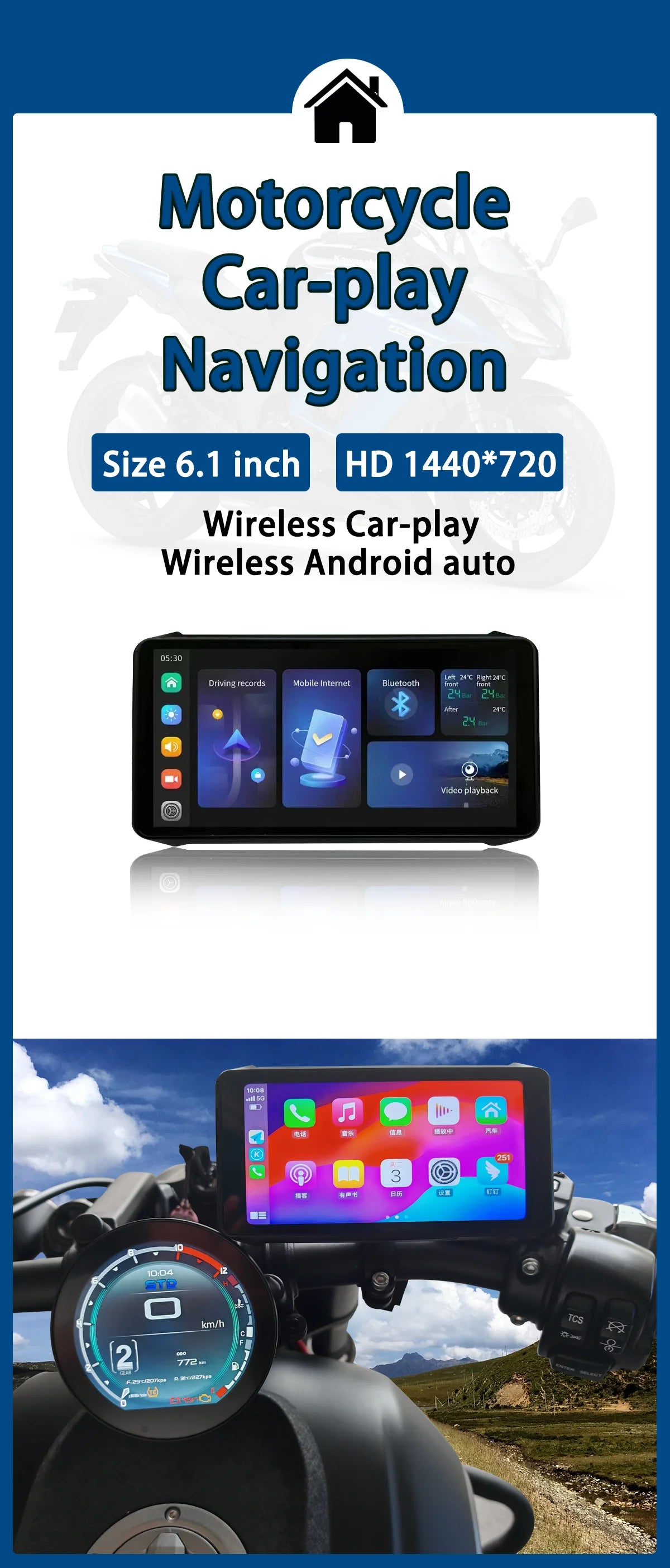 6.1" Waterproof Motorcycle GPS Display