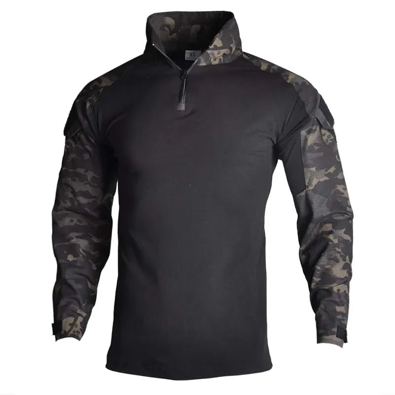 Men’s Tactical Combat Shirt – Ripstop Camo 1/4 Zip Long Sleeve